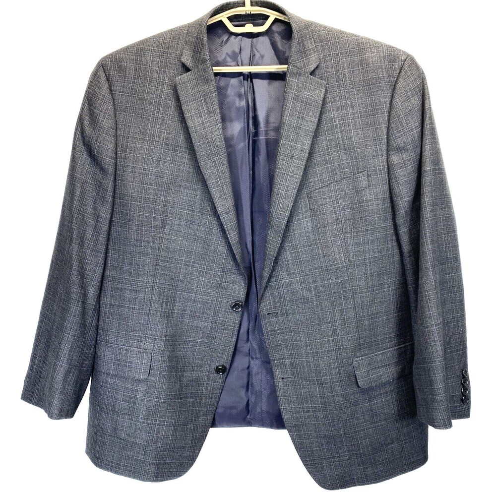 Michael Kors Men's 48R(46) Gray Windowpane Poly Rayon Sport Coat Jacket RN90736